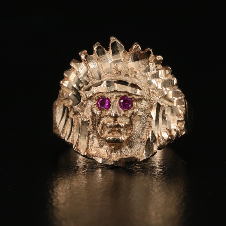 14K Indian Head Ring with Ruby Accents