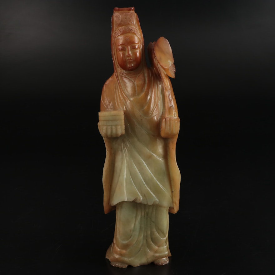 Chinese Carved Serpentine Guanyin Figure