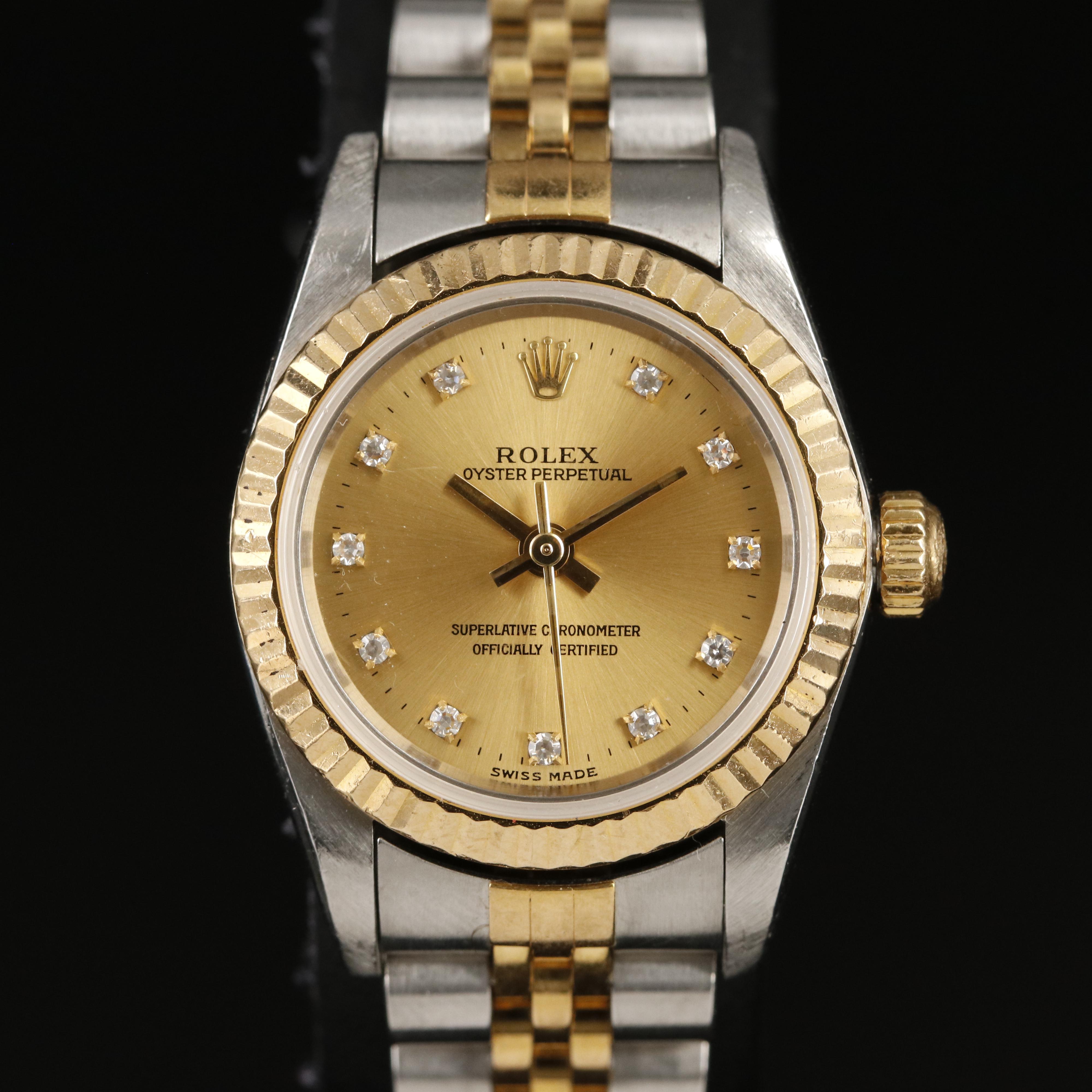 2002 - 2004 Rolex Factory Diamond Dial Oyster Perpetual Watch