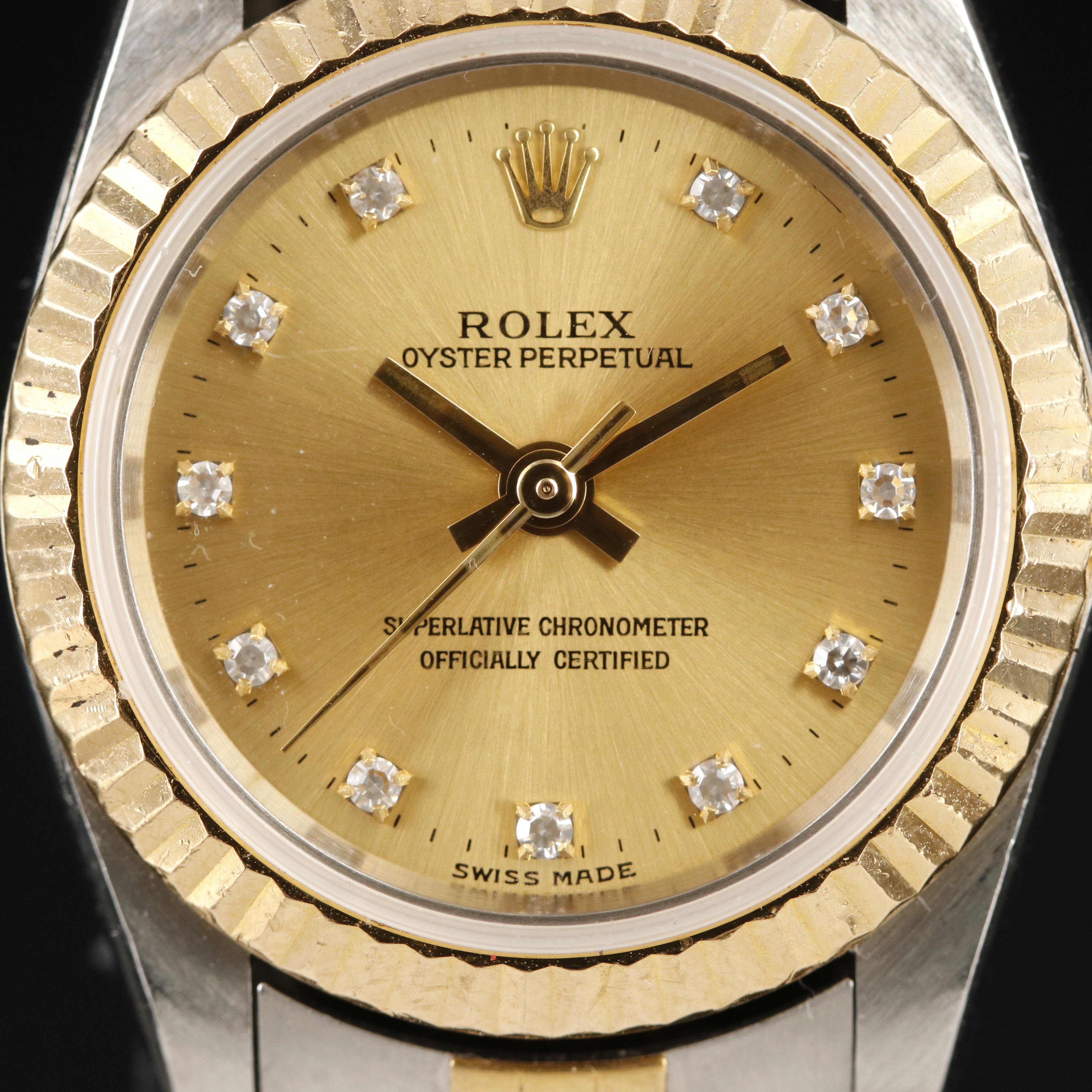 2002 - 2004 Rolex Factory Diamond Dial Oyster Perpetual Watch