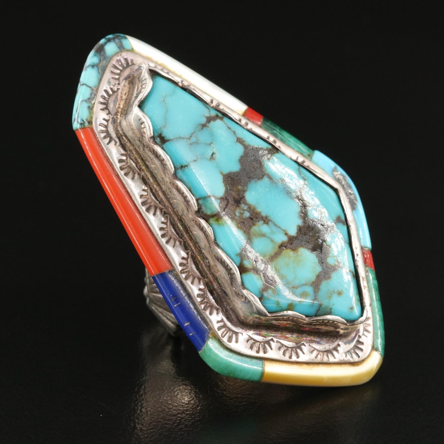 Andrew Alvarez Sterling Turquoise and Inlay Ring