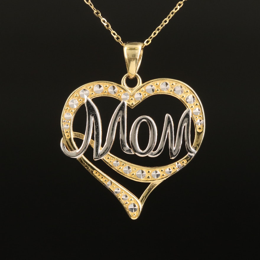 10K Mom Heart Pendant Necklace