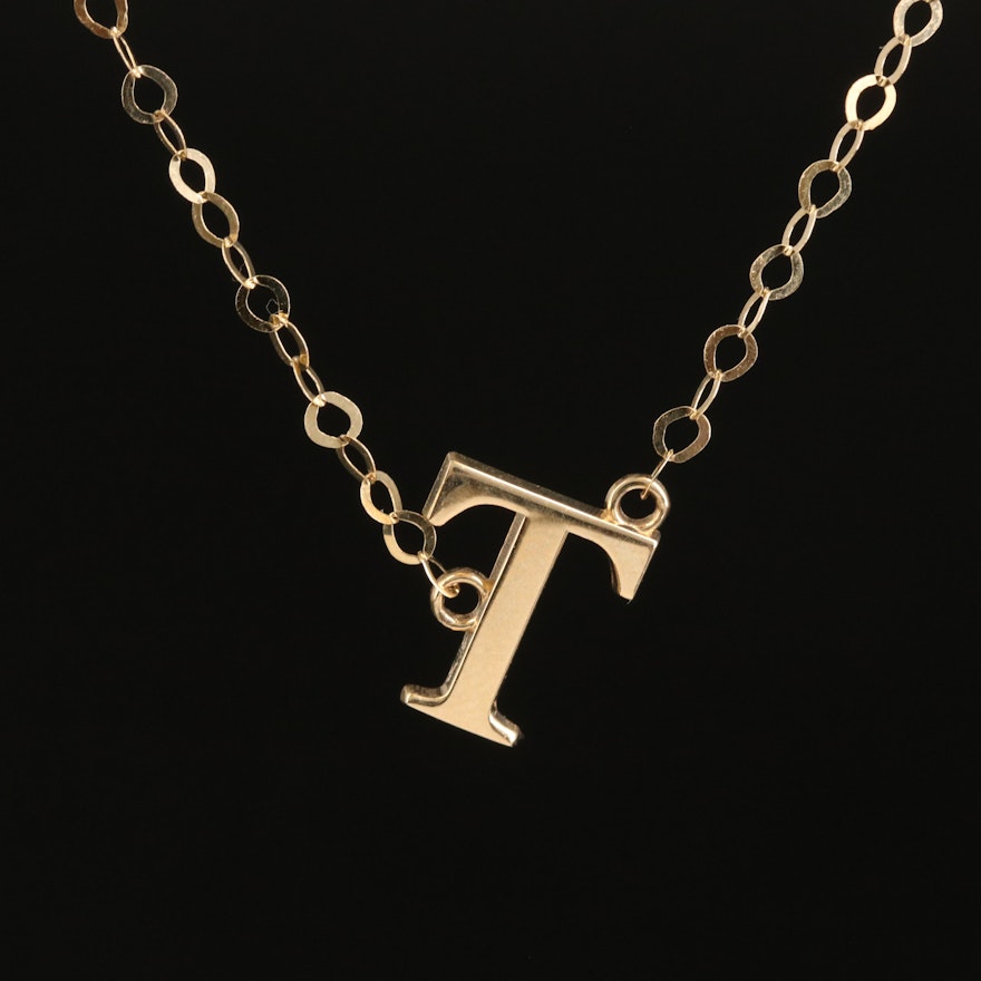 10K "T" Initial Necklace