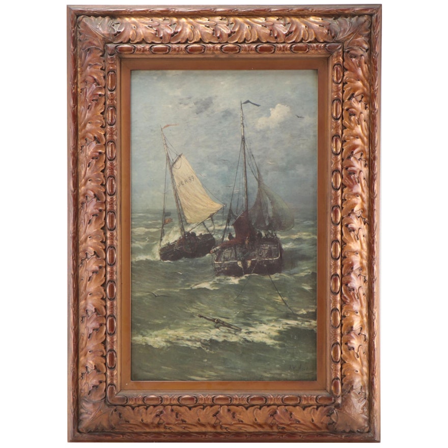 Nautical Collotype in Emery H. Barton Cincinnati Arts and Crafts Frame