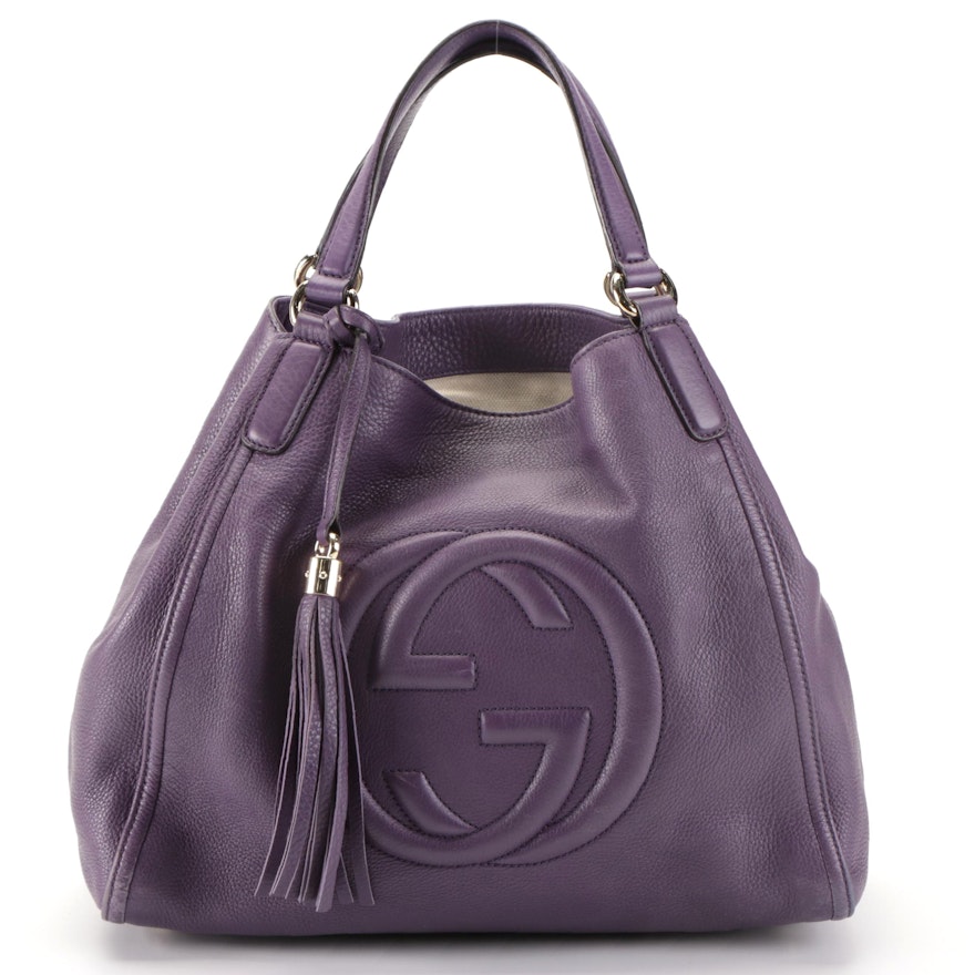 Gucci Soho Purple Leather Shoulder Tote with Tassel