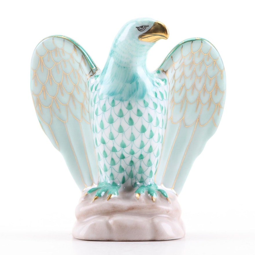 Herend Green Fishnet with Gold "Eagle" Porcelain Figurine