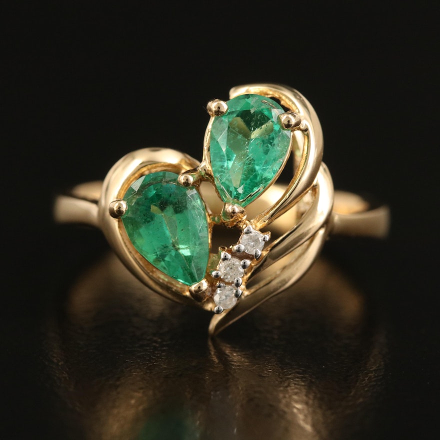 Oscar Friedman 18K Emerald and Diamond Ring