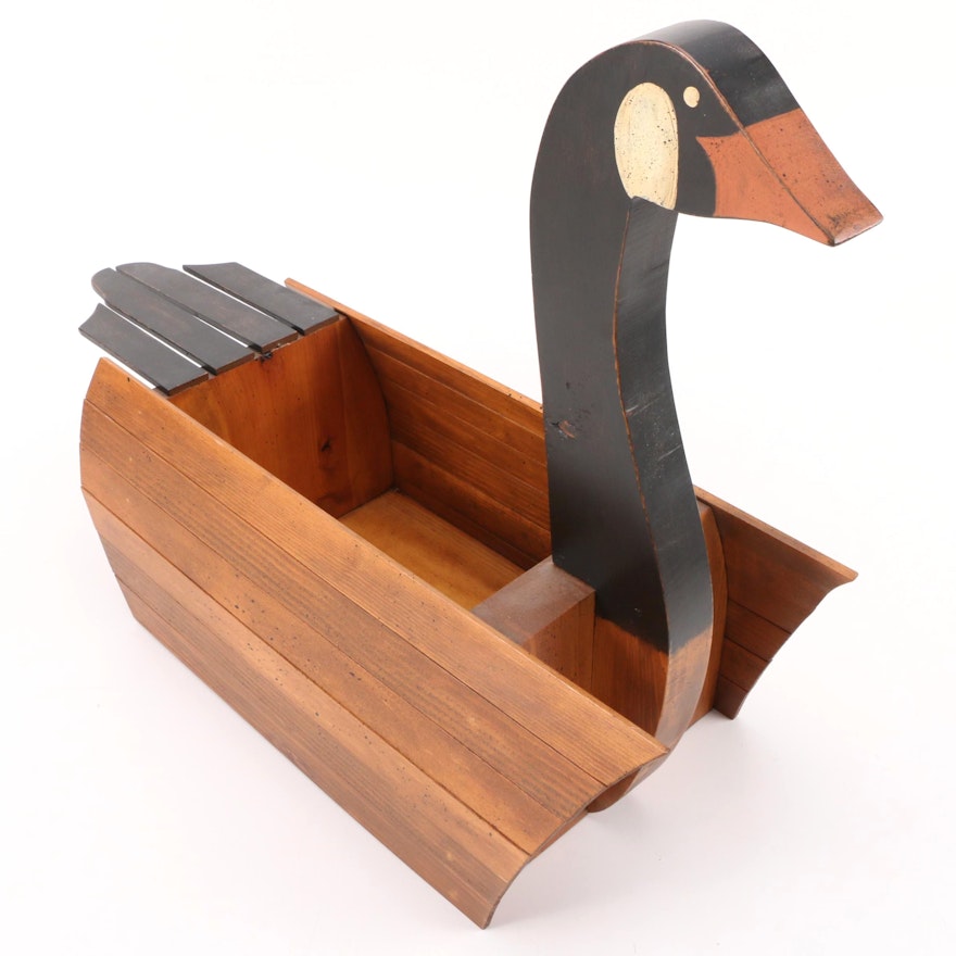 Hand-Crafted Wooden Goose Window Planter