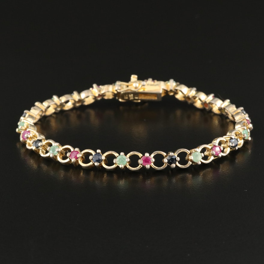 Sterling Ruby, Emerald and Sapphire Line Bracelet