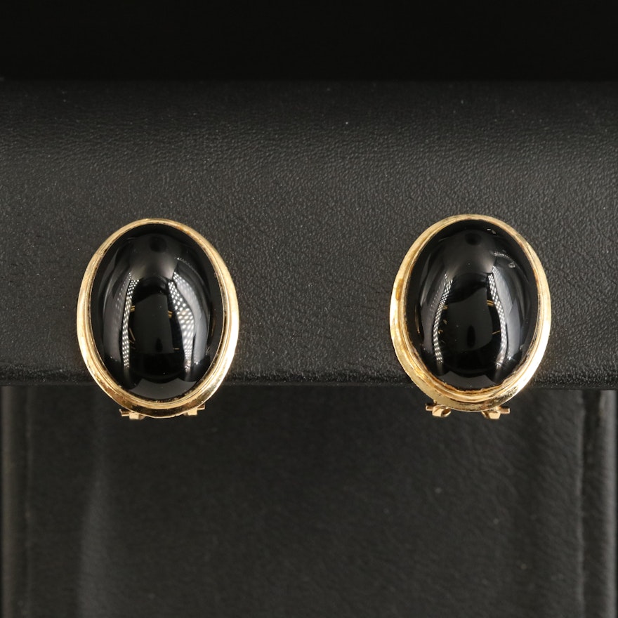 14K Black Onyx Cabochon Earrings