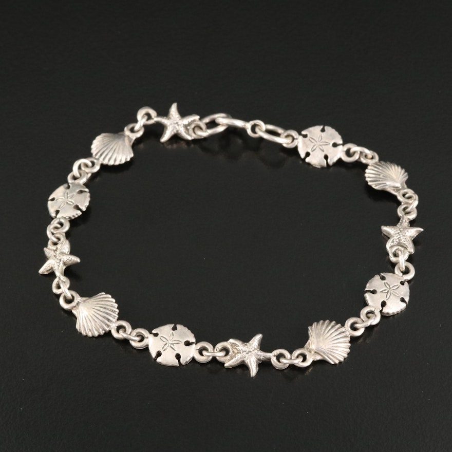 Sterling Seashell Themed Bracelet