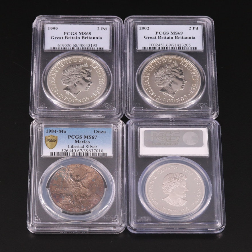 Four PCGS Graded World Silver Coins Including Colorized 2013 Canadian $20 Coin