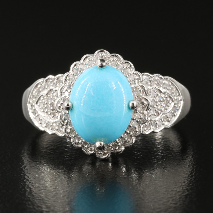 Sterling Silver Diamond and Turquoise Halo Ring