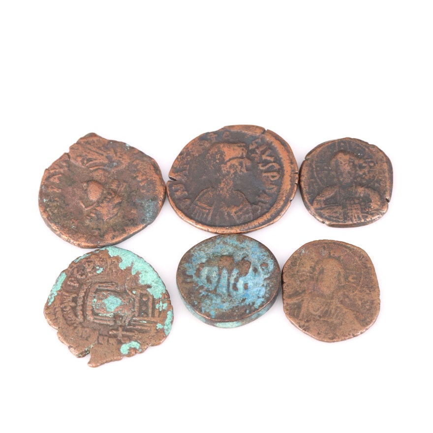 Six Large Ancient Byzantine Bronze Coins