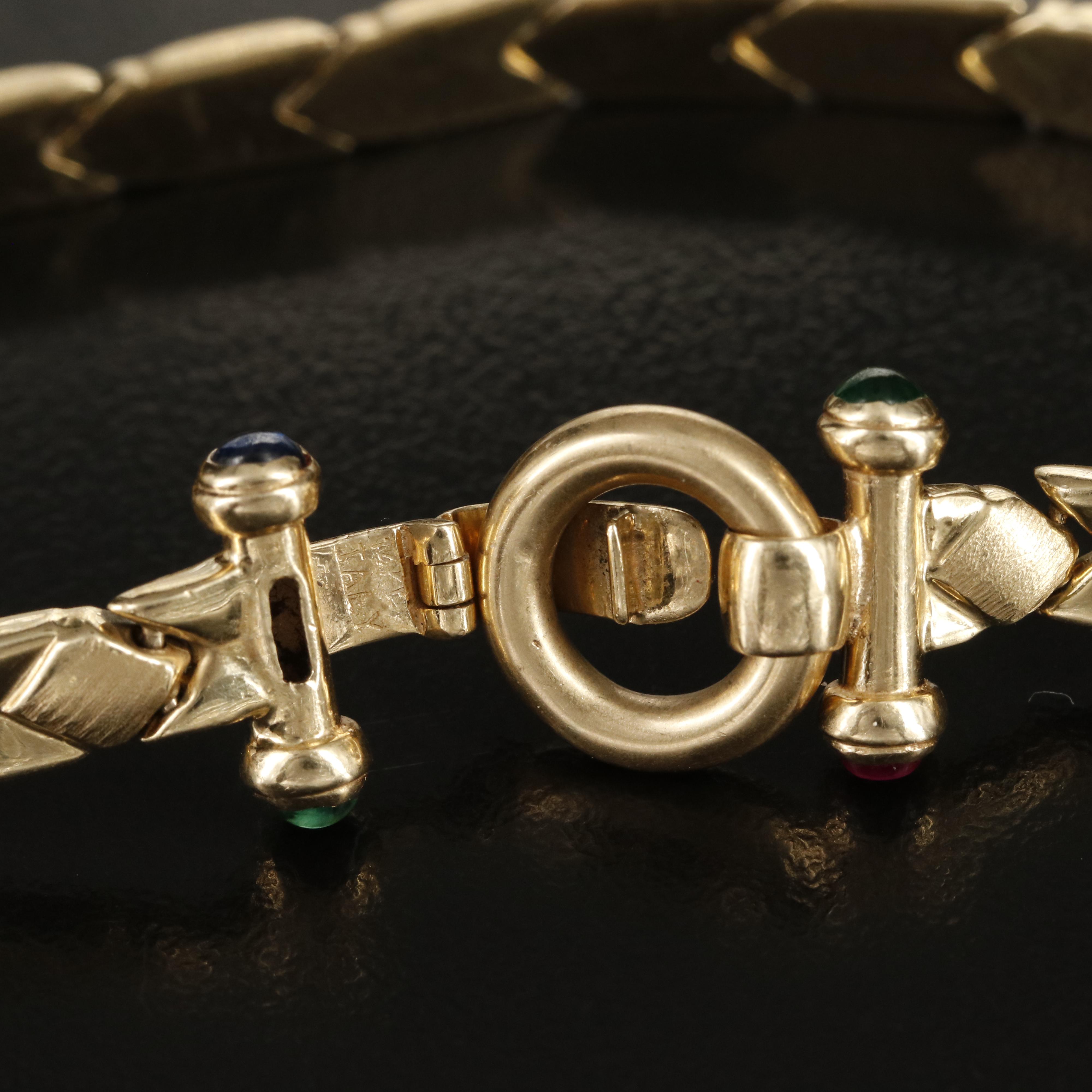 Italian 14K Ruby, Spinel, Sapphire and Emerald Bracelet