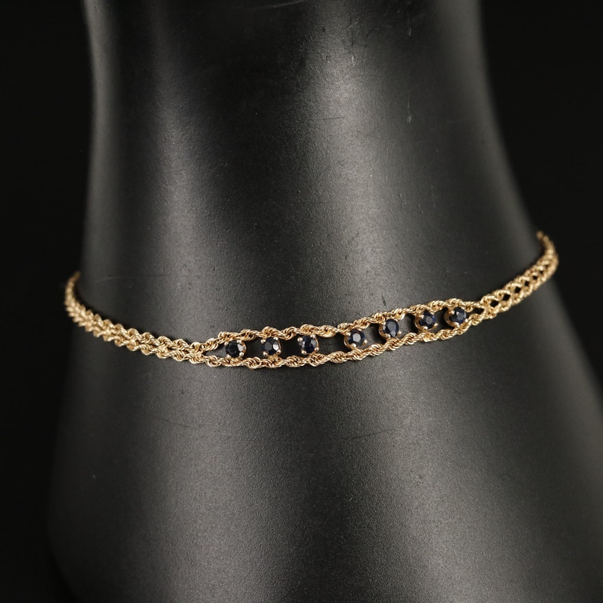 14K Sapphire Double Rope Chain Bracelet