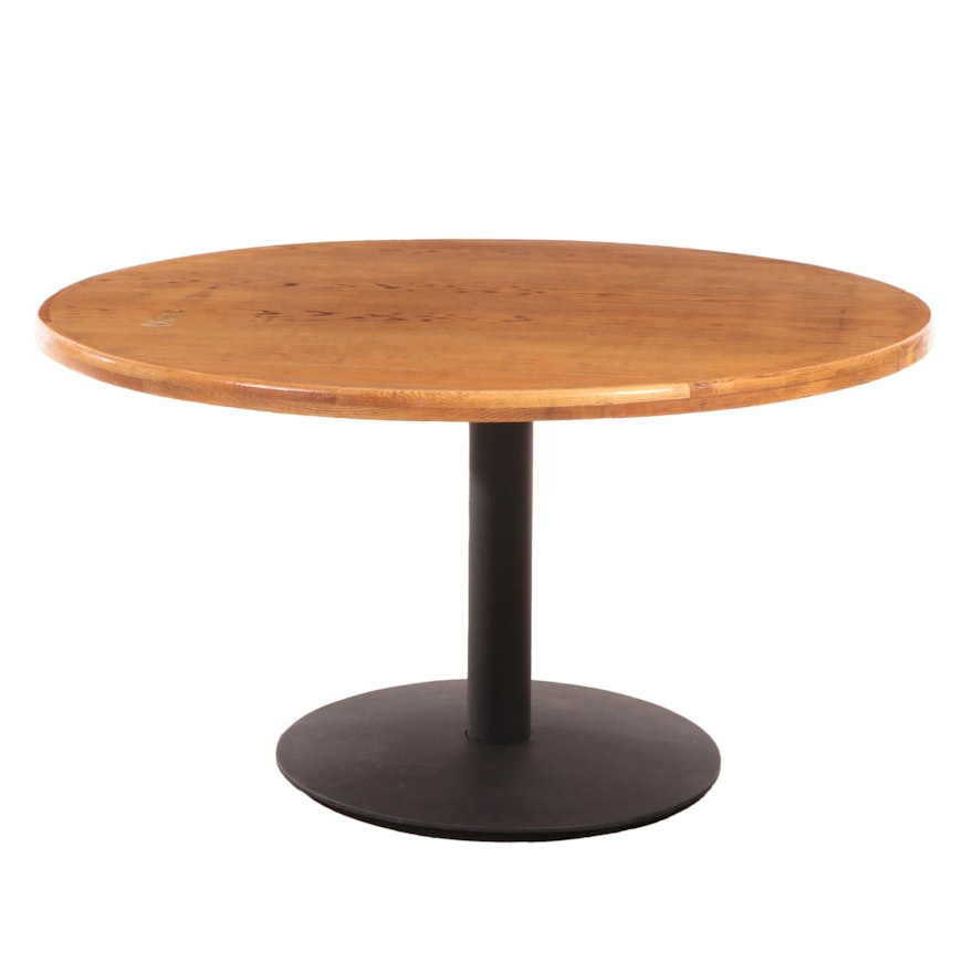 Oak and Metal Pedestal Table