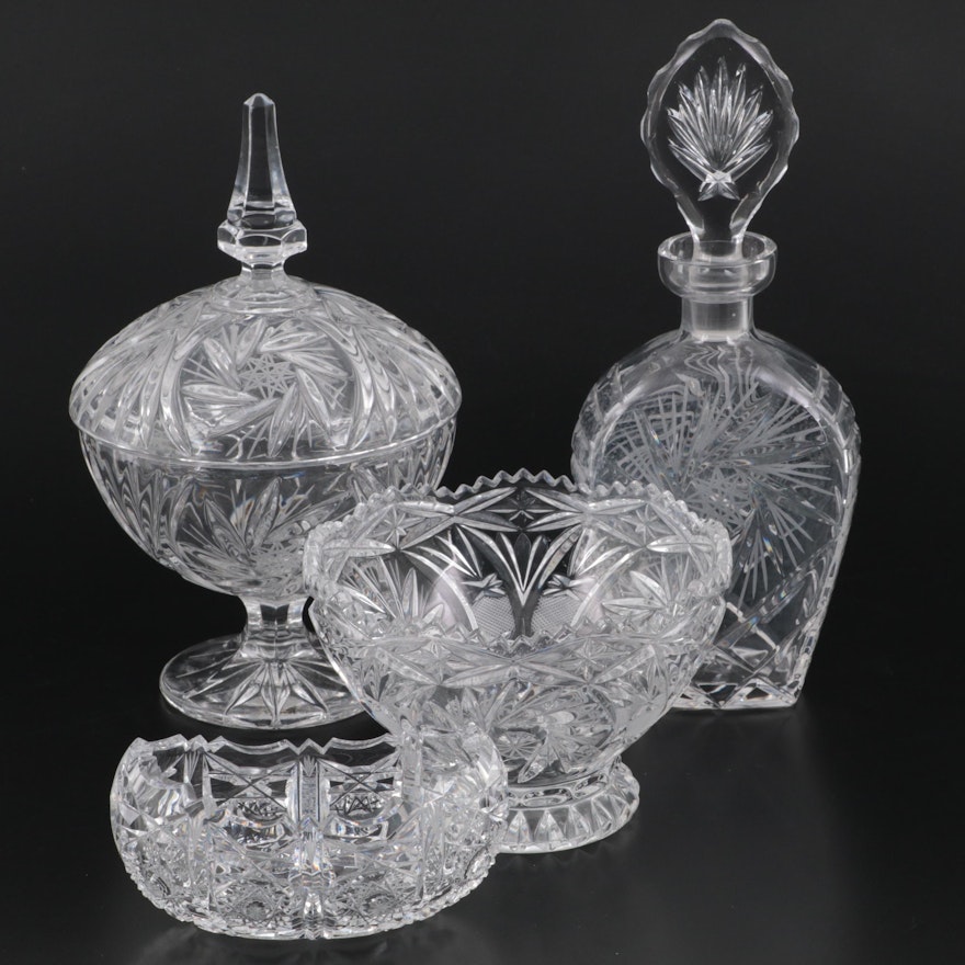 Cut Glass Decanter and Tableware, Mid to Late 20th Century