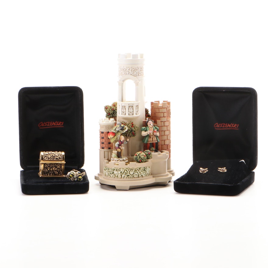 Robert Olszewski Tinker's Treasure Collection Miniature Display and Earrings