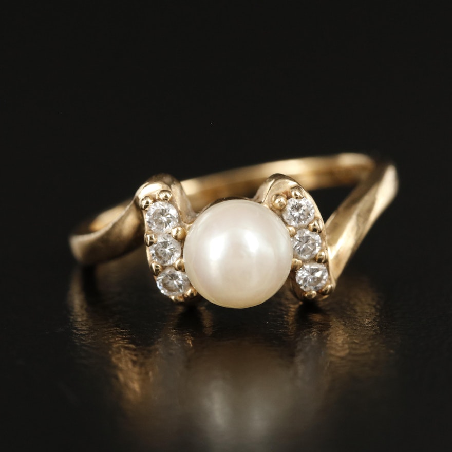 14K Pearl Ring with Diamond Accented Shoulders