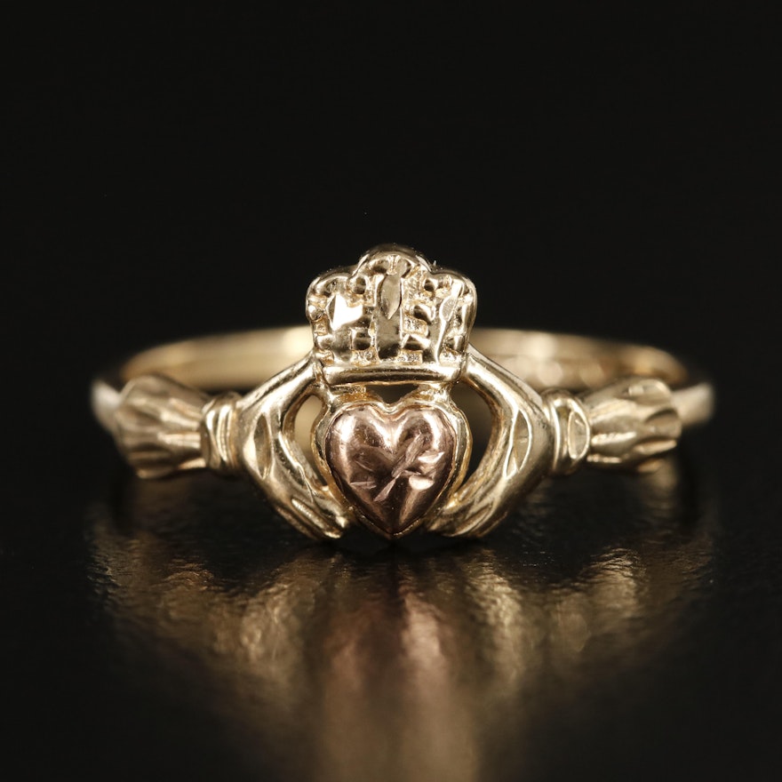 14K Claddagh Ring with Rose Gold Accent