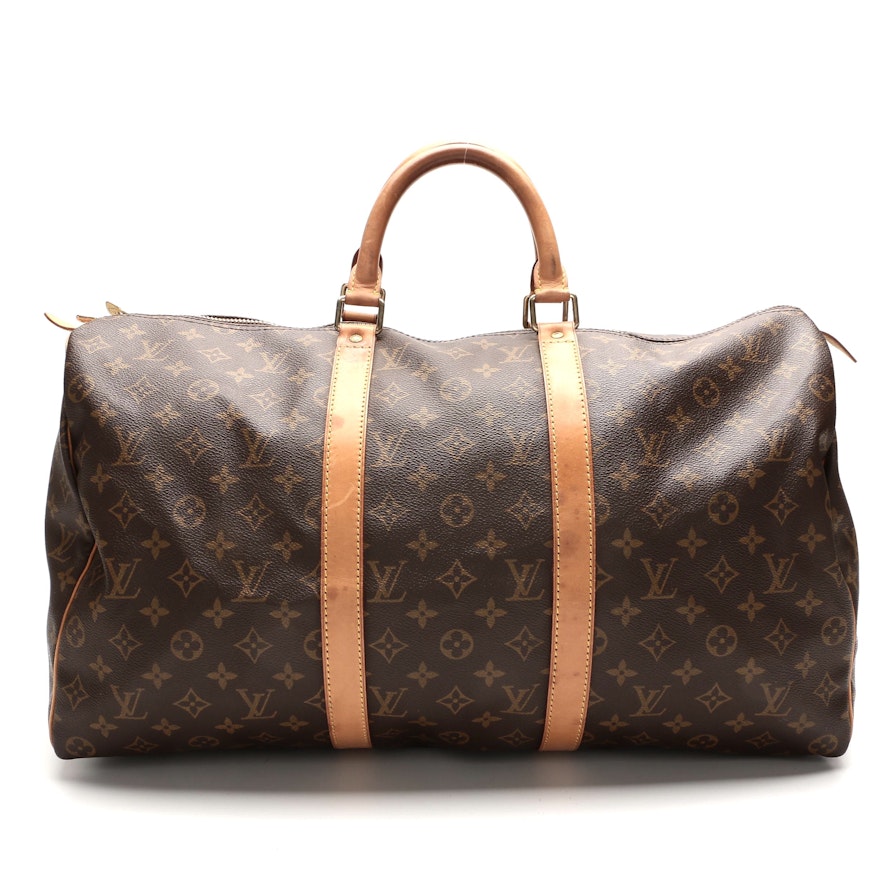 Louis Vuitton Keepall 50 in Monogram Canvas with Leather Trim