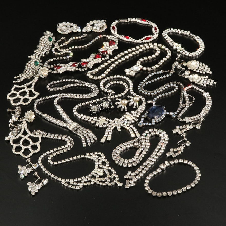 Kramer Featured with Vintage Rhinestone Jewelry Assortment