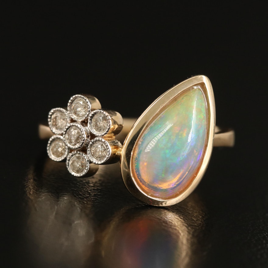 Oscar Friedman 14K Opal and Diamond Ring