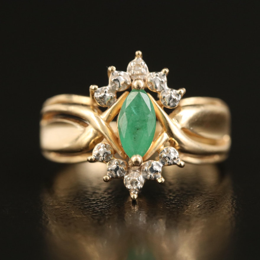 14K Emerald and Diamond Ring