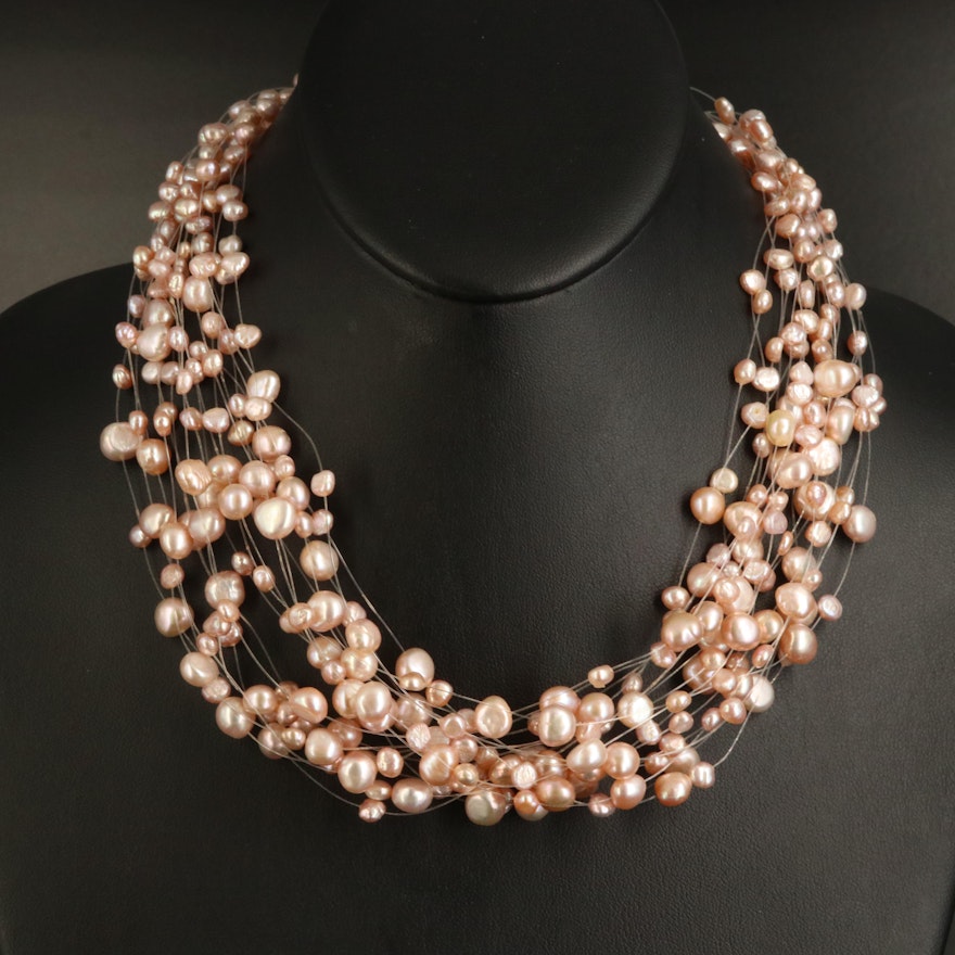 Multi-Strand Floating Pearl Necklace