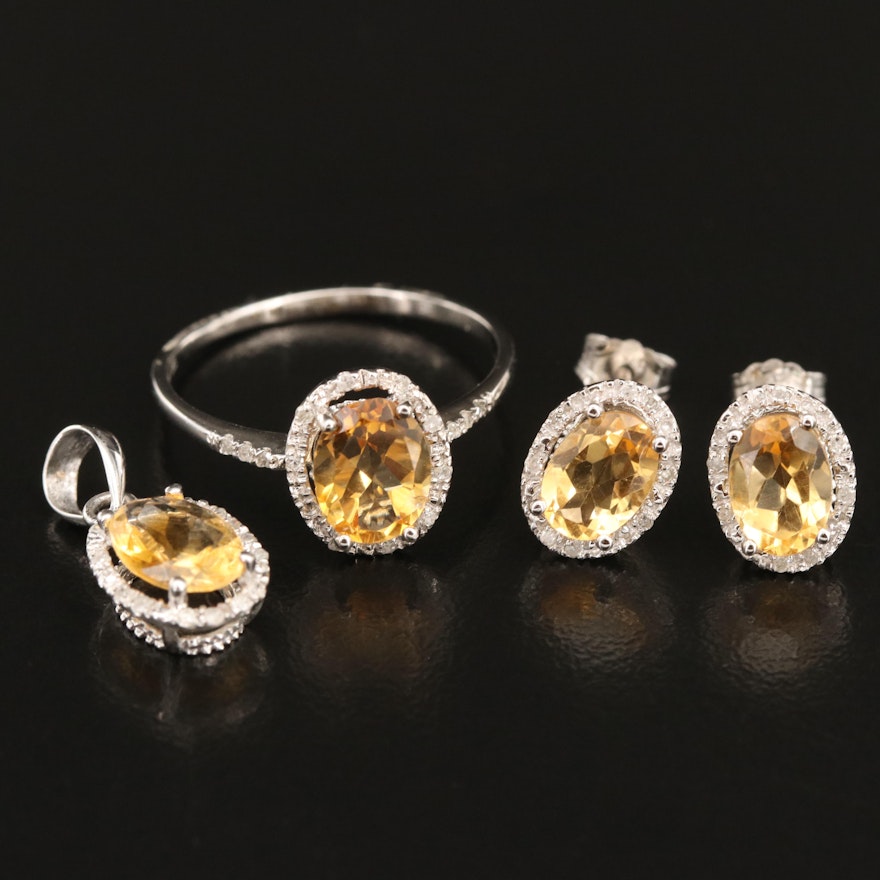 14K Citrine and Diamond Jewelry Set