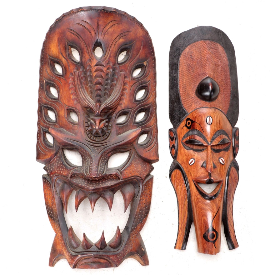 Filipino Igorot and Senegalese Style Wood Carving Masks