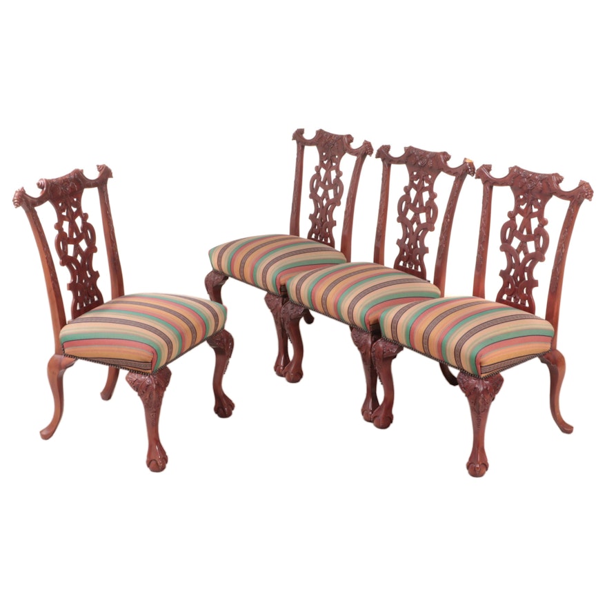 Set of Four Chippendale Style Carved Mahogany Side Chairs