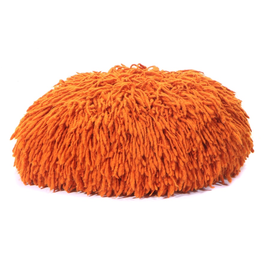 AVEC Orange Wool Shag Ottoman
