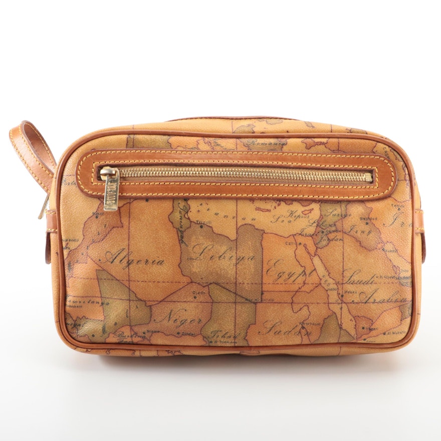 1a Classe by Alviero Martini Travel Pouch in Geo Print Coated Canvas and Leather