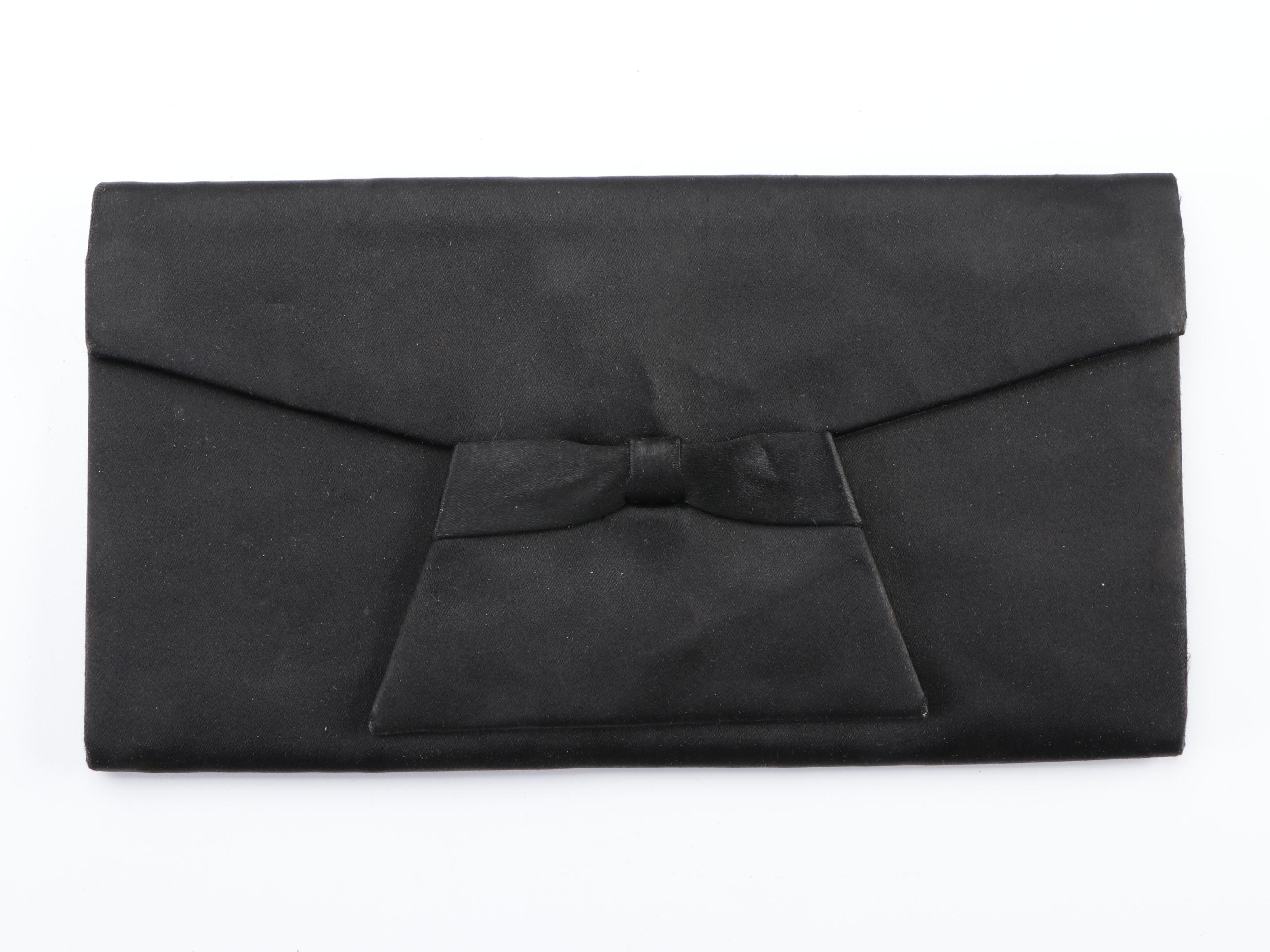 Purple Leather and Black Fabric Crossbodies, Black Satin Clutch, Kisslock Pouch