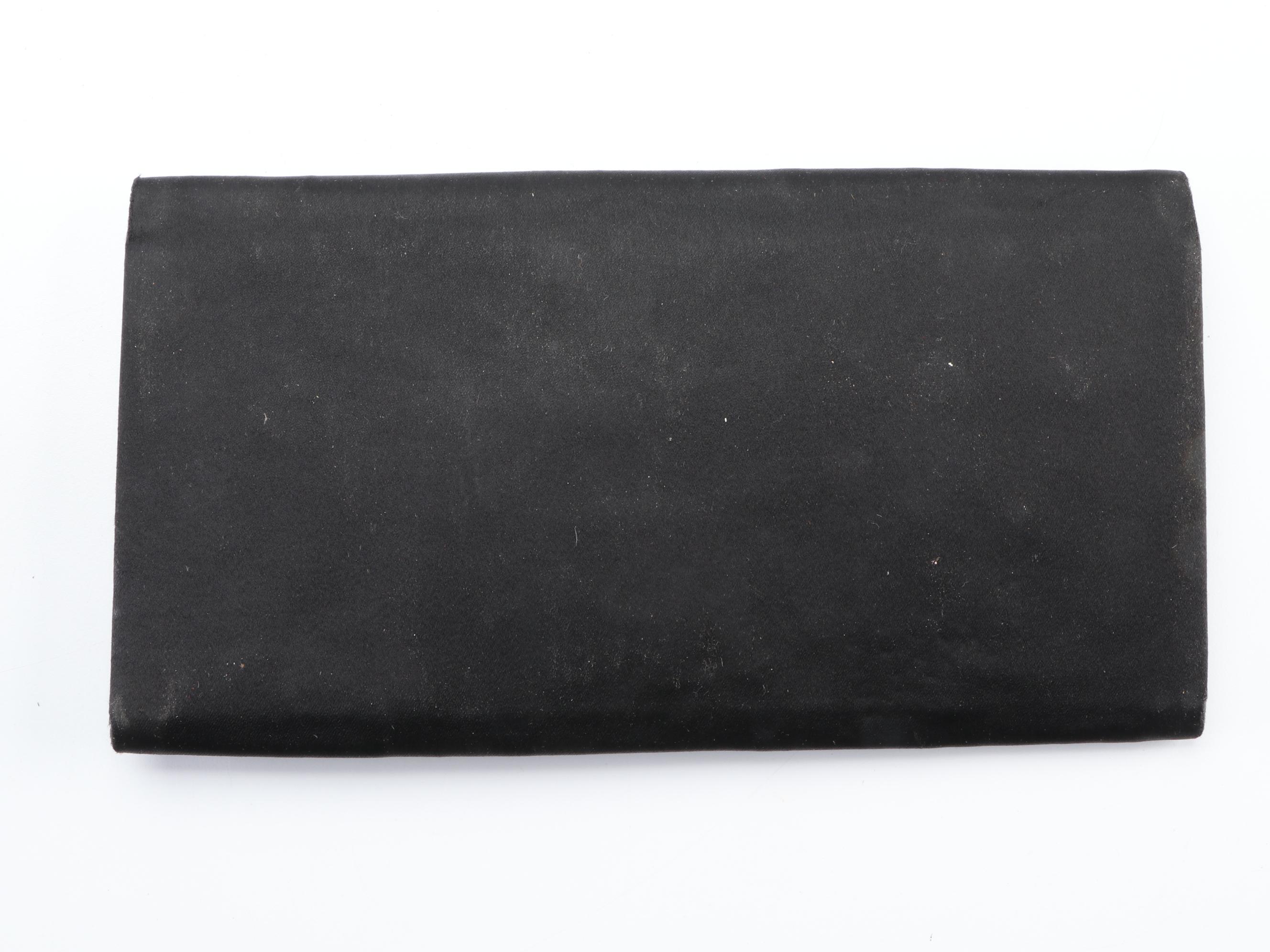 Purple Leather and Black Fabric Crossbodies, Black Satin Clutch, Kisslock Pouch