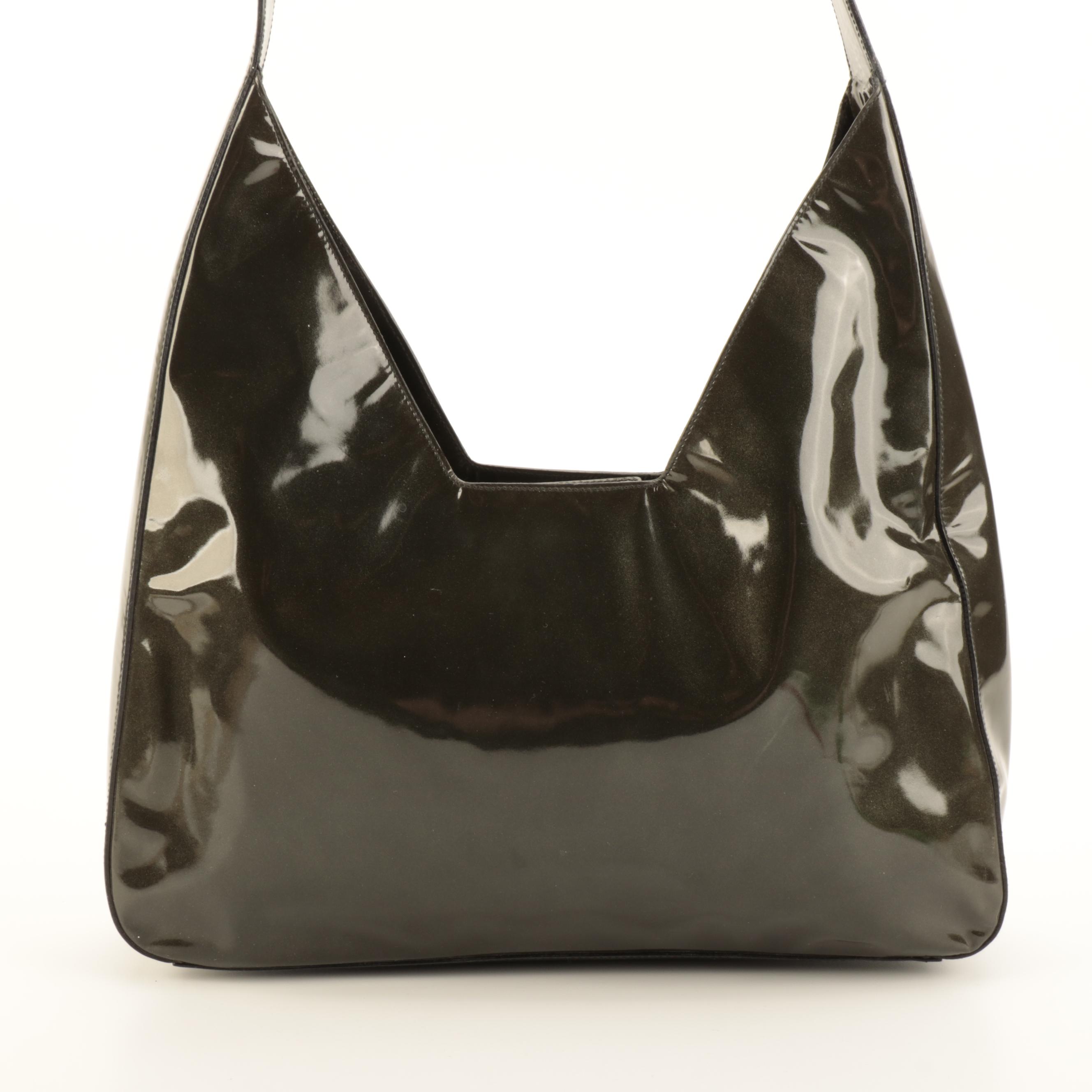 Prada Geometric Hobo Shoulder Bag in Green Metallic Patent Leather