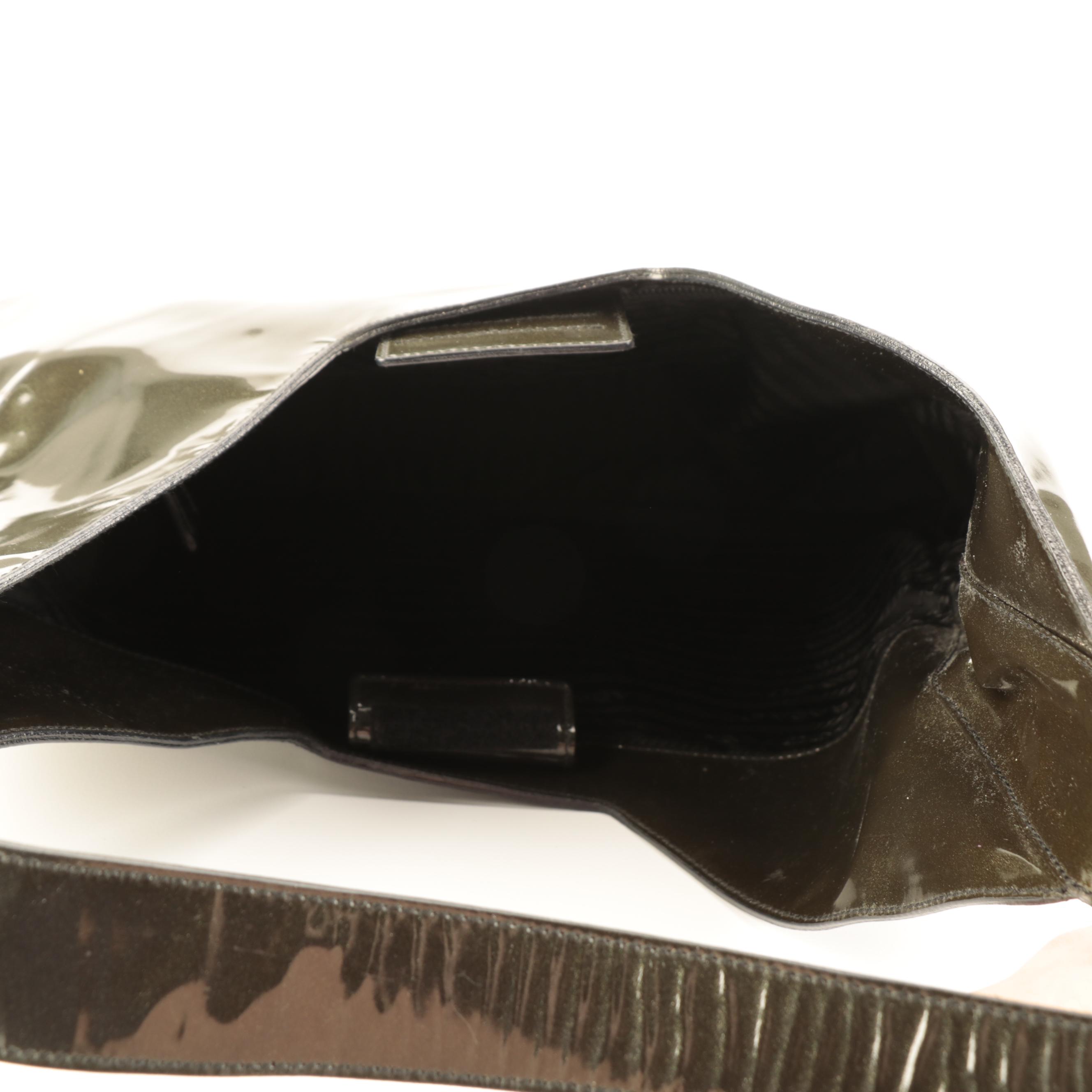 Prada Geometric Hobo Shoulder Bag in Green Metallic Patent Leather