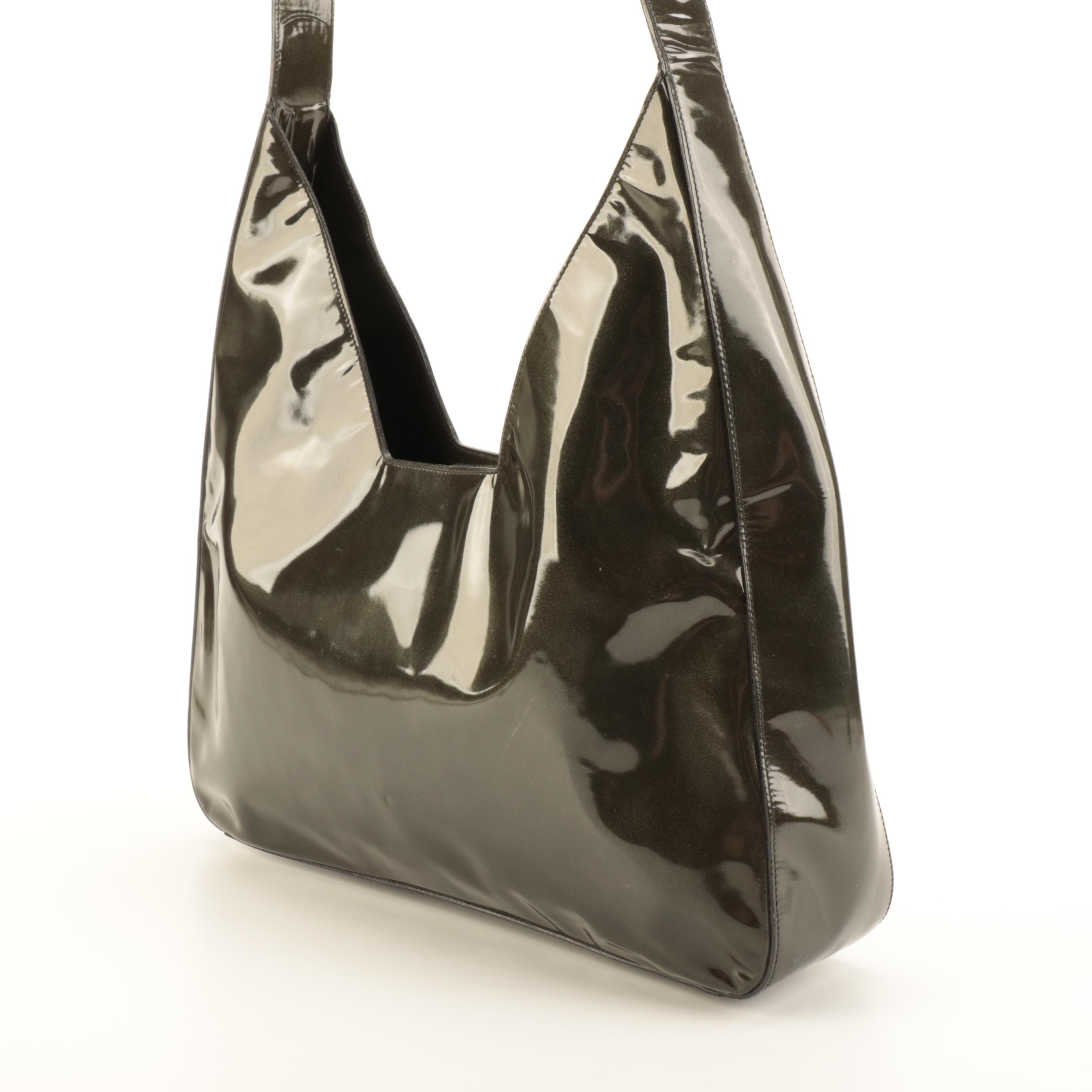 Prada Geometric Hobo Shoulder Bag in Green Metallic Patent Leather