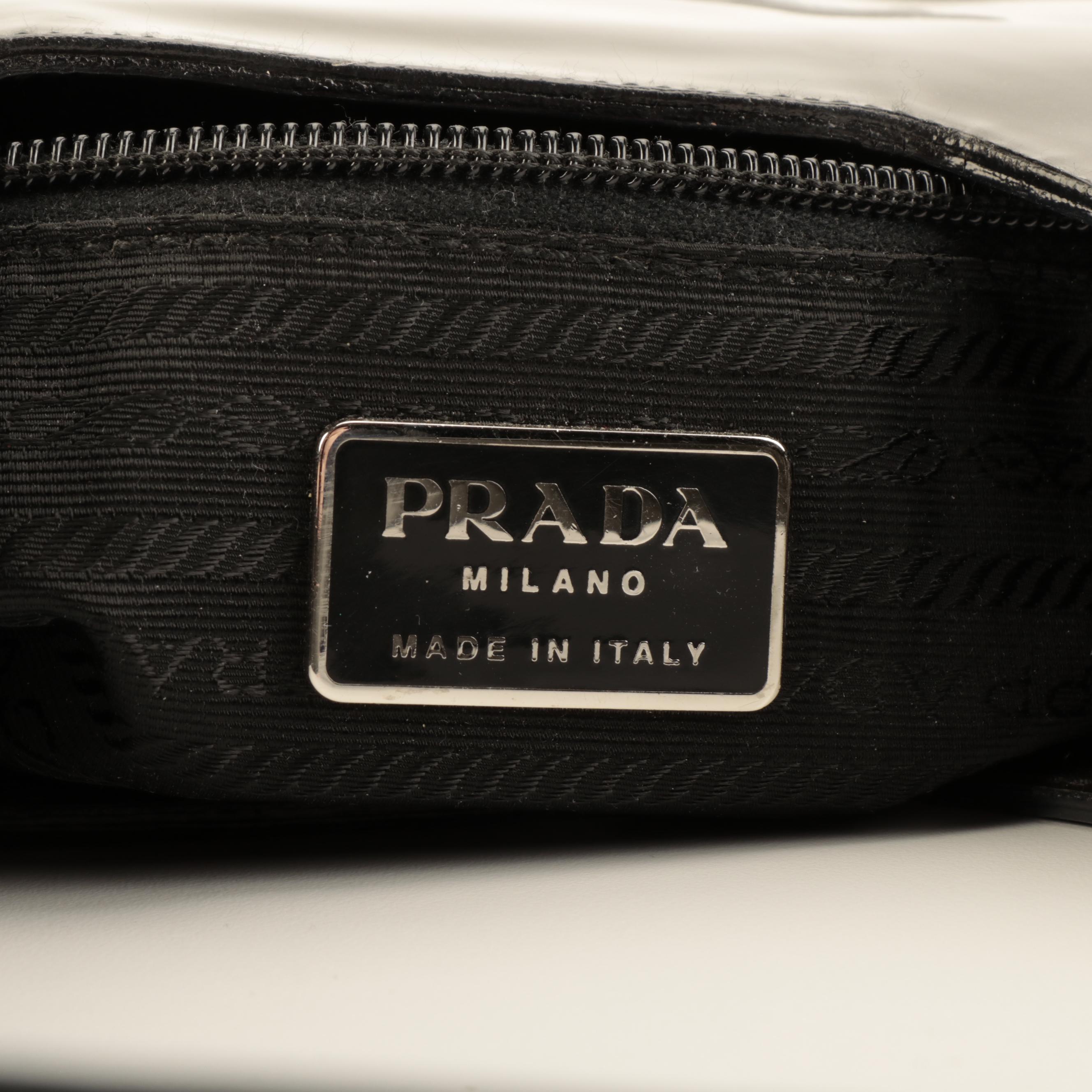 Prada Geometric Hobo Shoulder Bag in Green Metallic Patent Leather