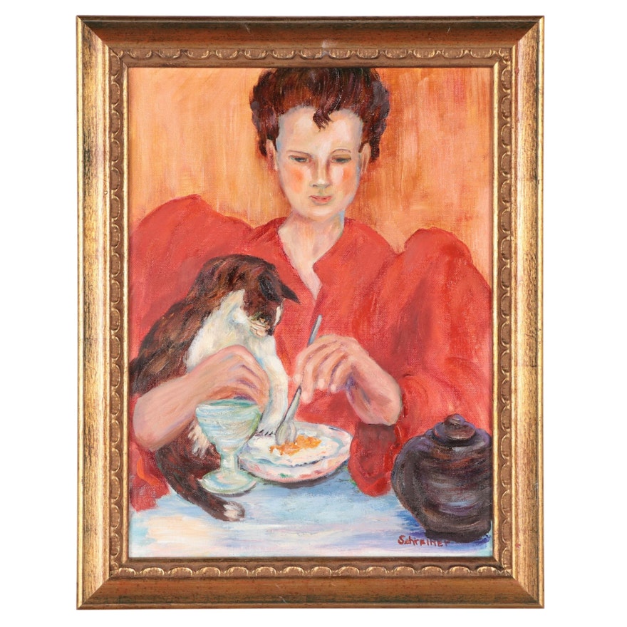 Jean Schreiner Oil Painting "Lady in Red," Circa 2000