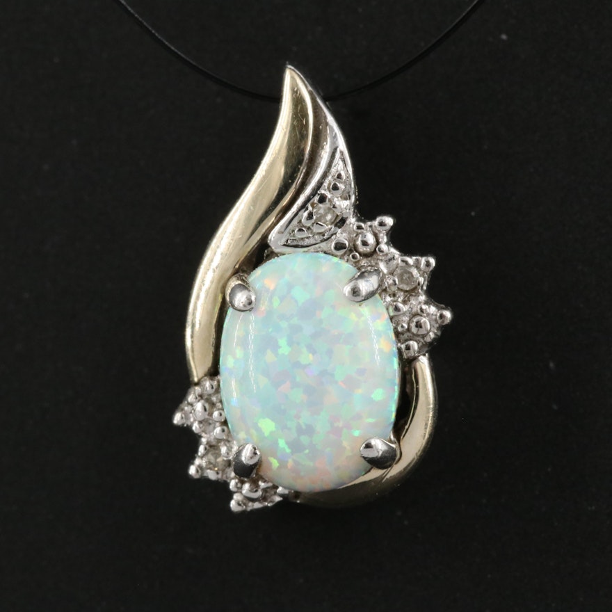 Sterling Opal Pendant with 10K Accent