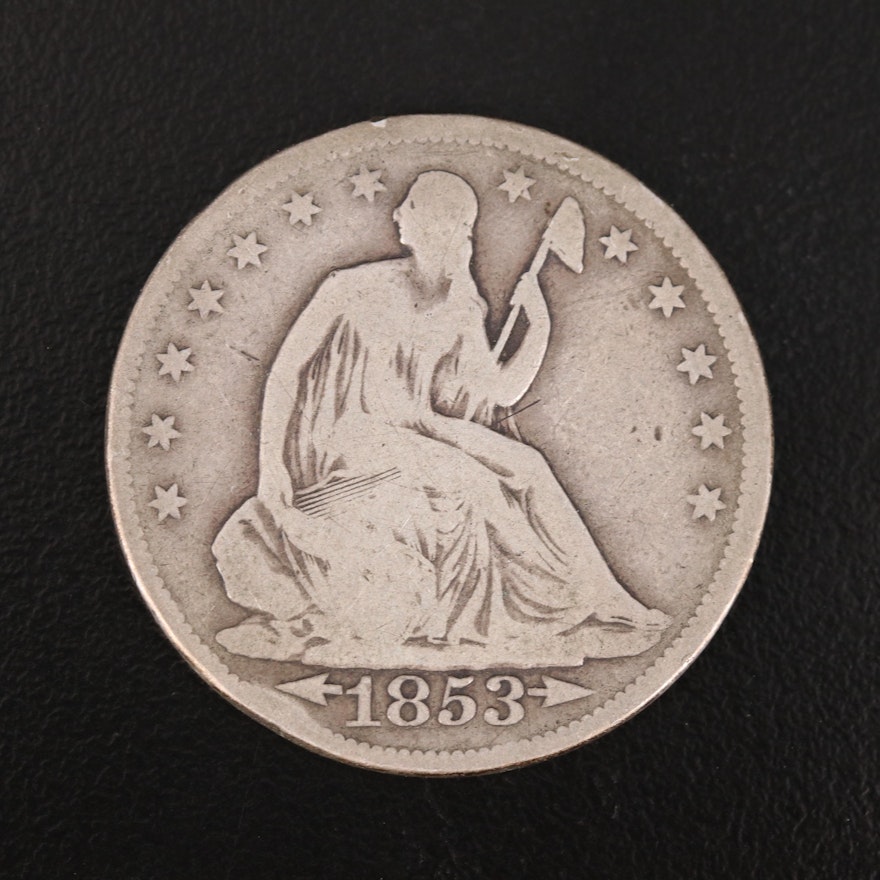 1853 "Arrows and Rays" Seated Liberty Silver Half Dollar