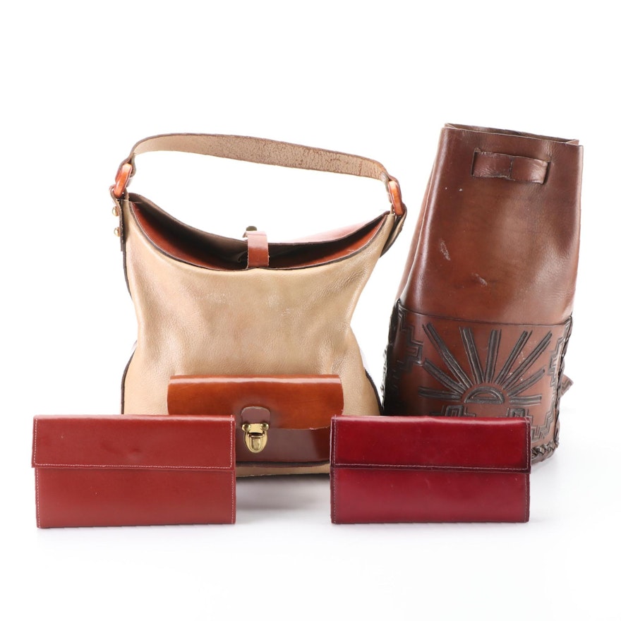 Baronet Leather Checkbook Wallets, Tooled Leather Sling Bag, Leather Hobo Bag