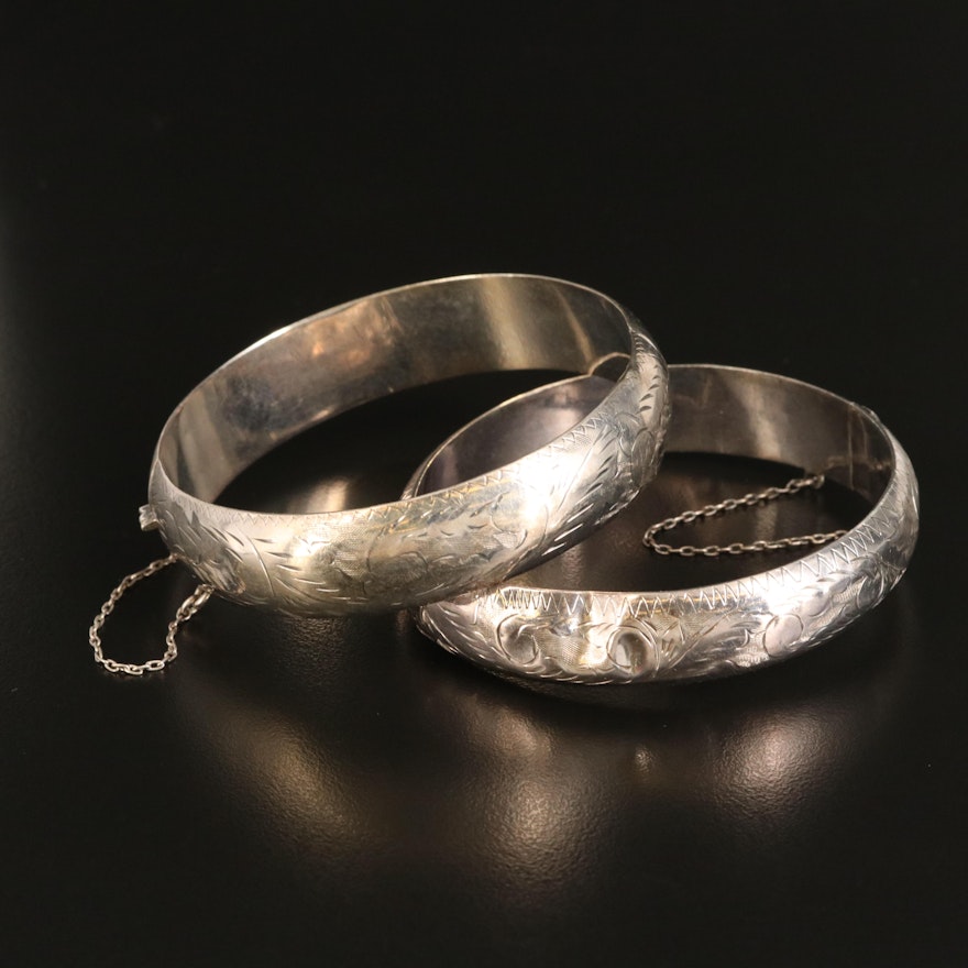 Sterling Engraved Hinged Bangles