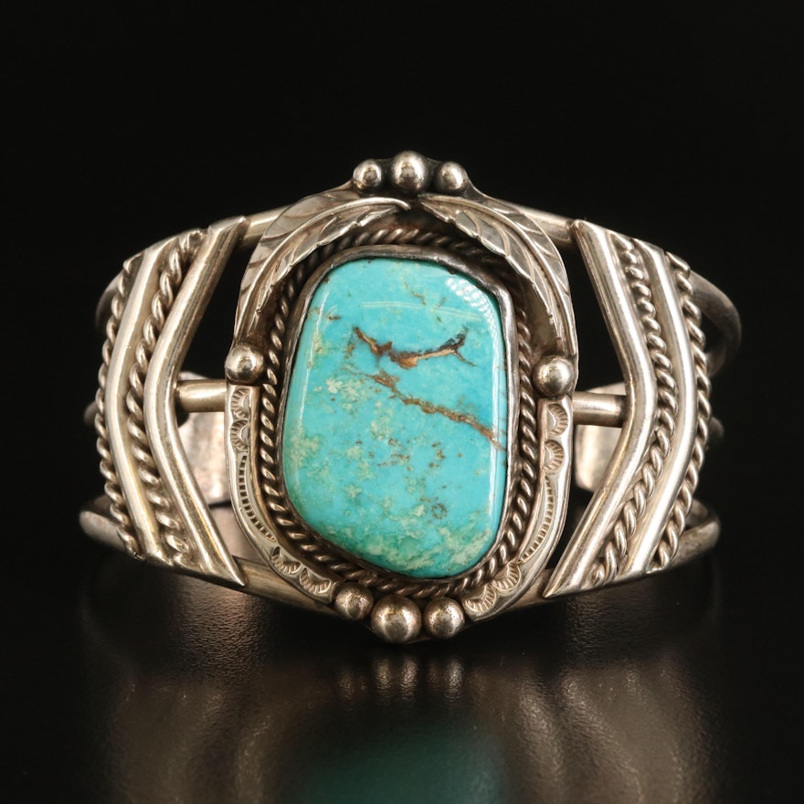 Southwestern Sterling Turquoise Cuff with Appliqué