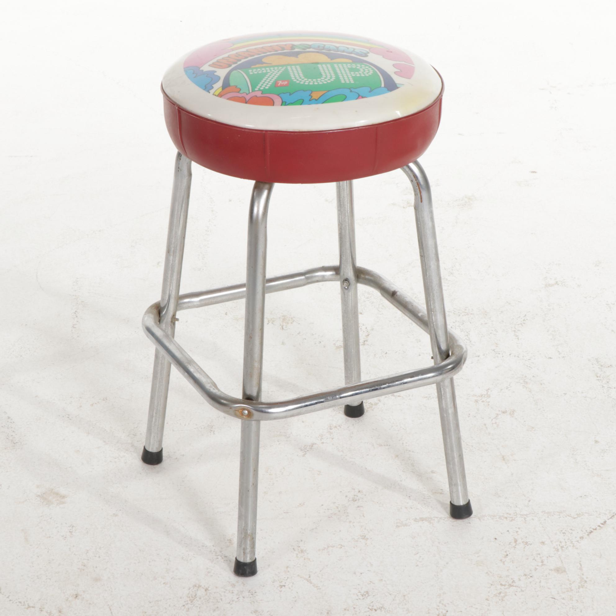 John Alcorn for 7Up Metal Advertising Sign and Chrome Barstool, circa 1970