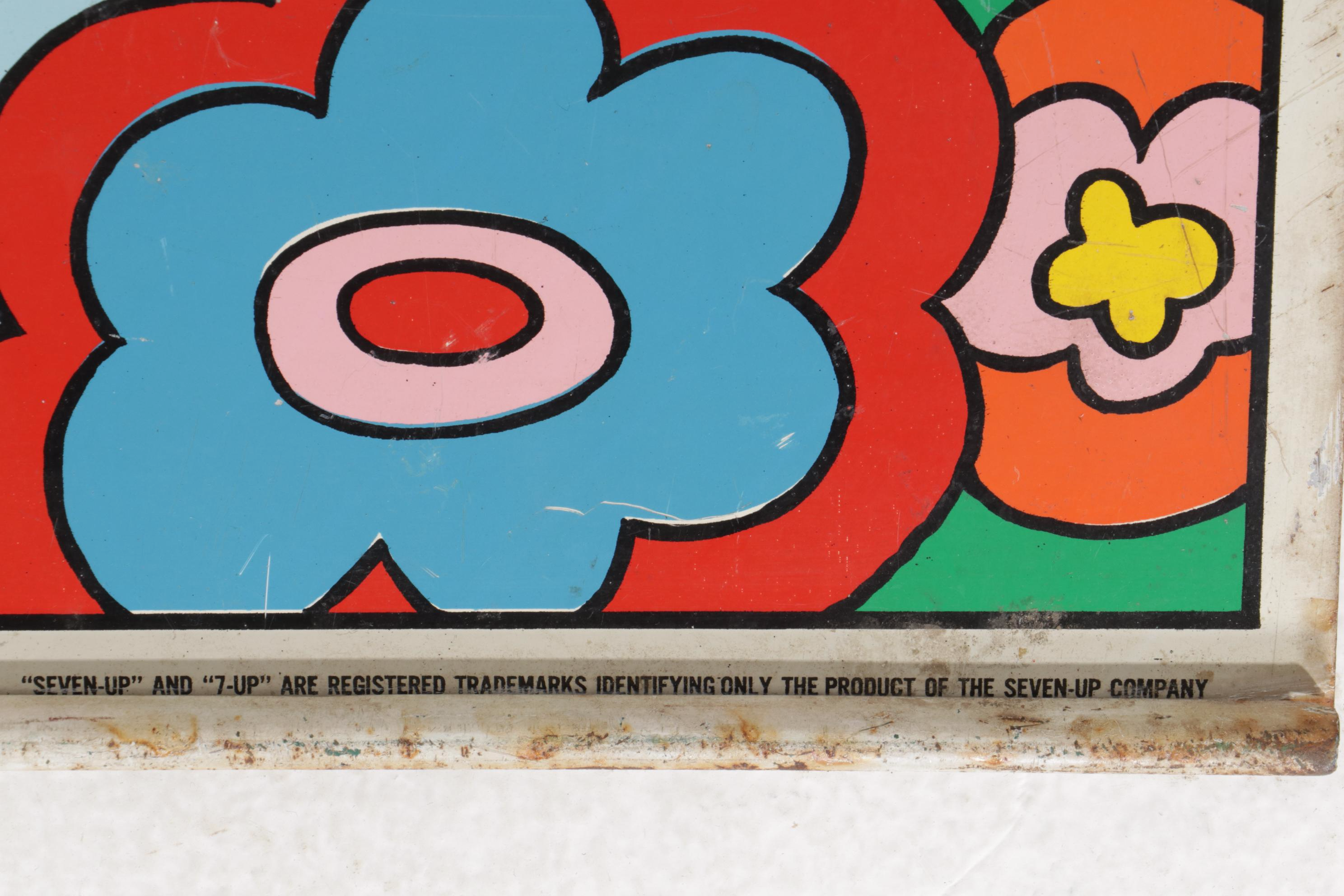 John Alcorn for 7Up Metal Advertising Sign and Chrome Barstool, circa 1970