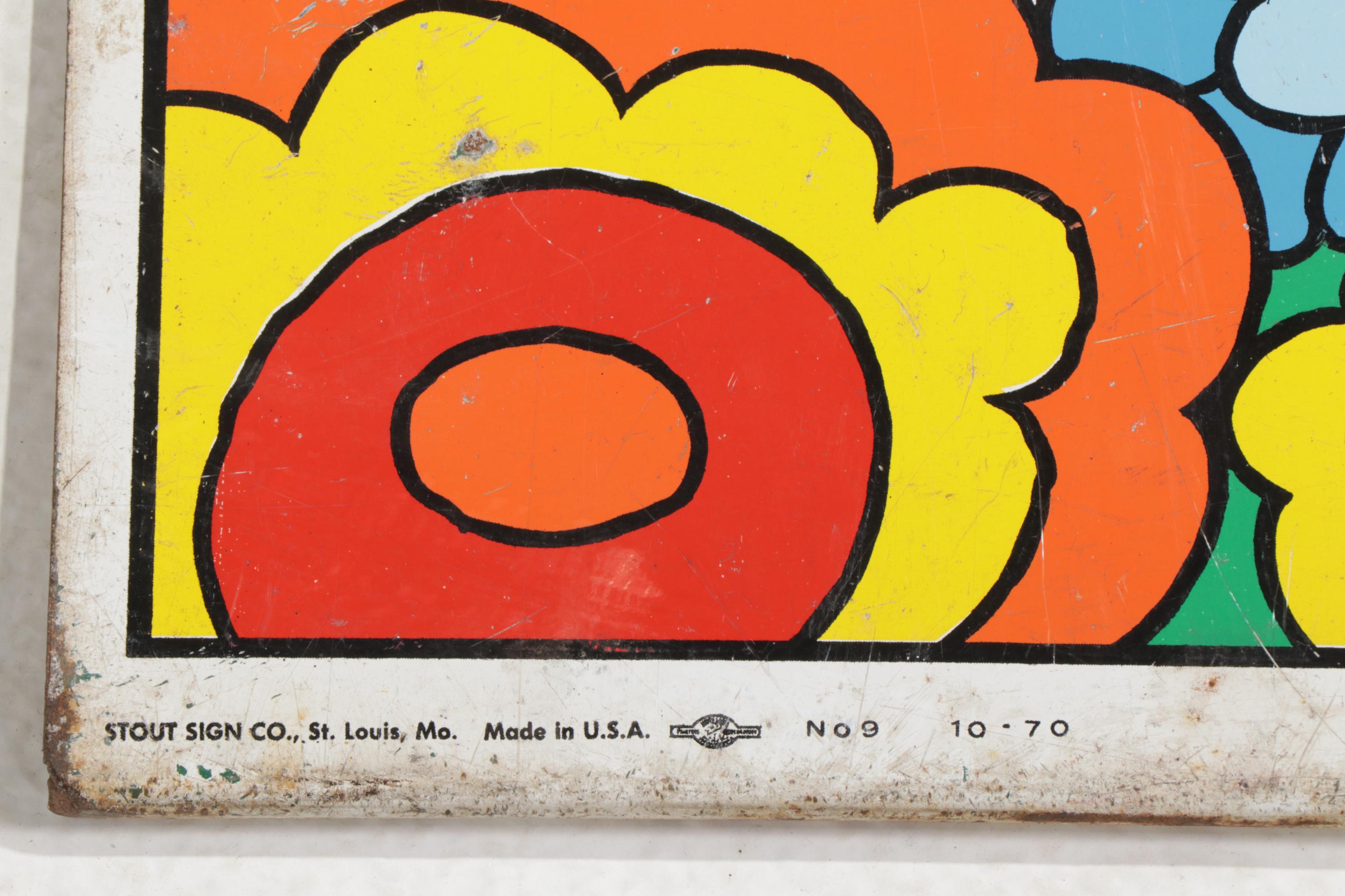 John Alcorn for 7Up Metal Advertising Sign and Chrome Barstool, circa 1970